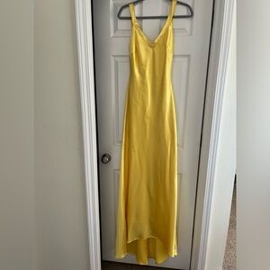 Lulu’s Perfectly Classy Yellow Satin Strappy Maxi Dress